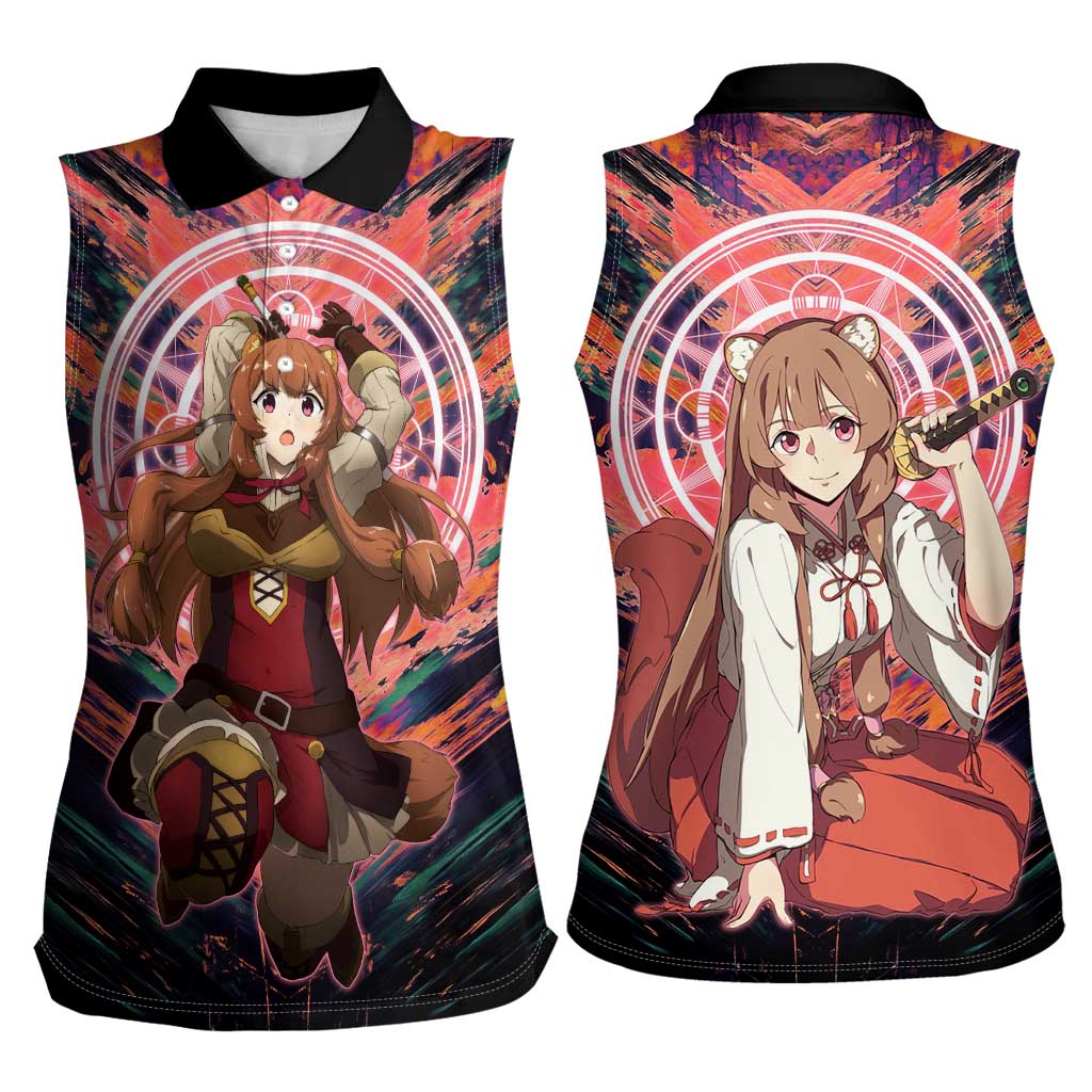 Raphtalia The Rising of the Shield Hero Women Sleeveless Polo Shirt with Magical Circle Effects and Energetic Battle Pose - The Mazicc