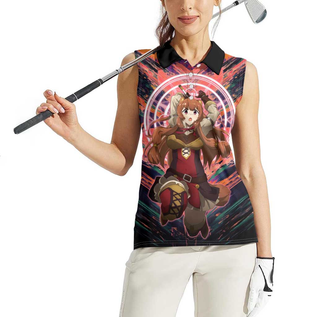 Raphtalia The Rising of the Shield Hero Women Sleeveless Polo Shirt with Magical Circle Effects and Energetic Battle Pose - The Mazicc