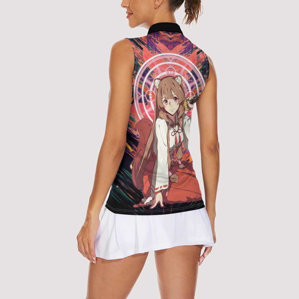 Raphtalia The Rising of the Shield Hero Women Sleeveless Polo Shirt with Magical Circle Effects and Energetic Battle Pose - The Mazicc