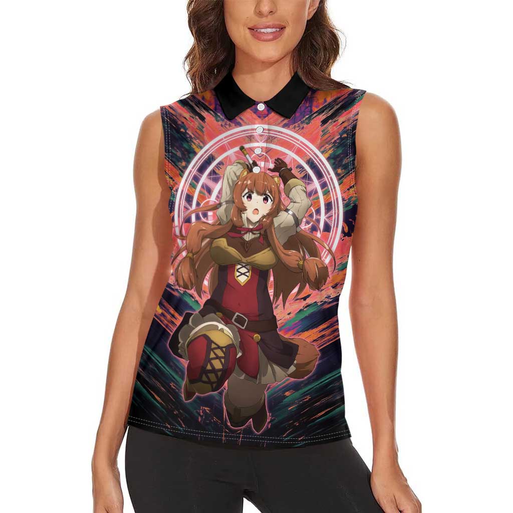 Raphtalia The Rising of the Shield Hero Women Sleeveless Polo Shirt with Magical Circle Effects and Energetic Battle Pose - The Mazicc