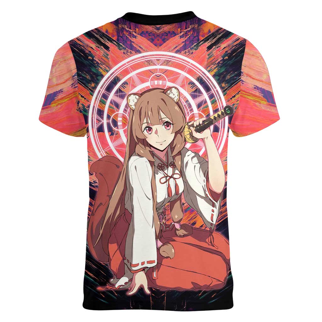 Raphtalia The Rising of the Shield Hero Women V-Neck T-Shirt with Magical Circle Effects and Energetic Battle Pose - The Mazicc