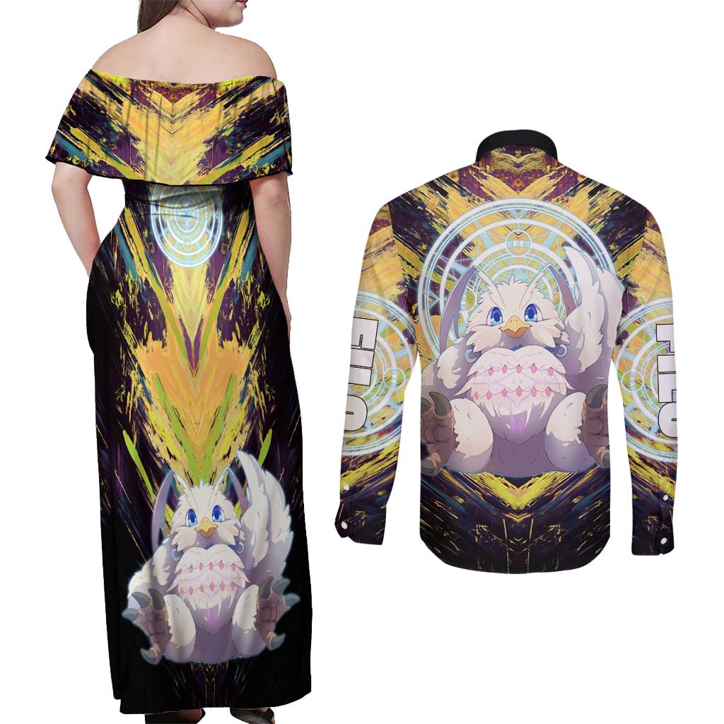 Filo The Rising of the Shield Hero Couples Matching Off Shoulder Maxi Dress and Long Sleeve Button Shirt with Magical Aura and Dual Form Design - The Mazicc