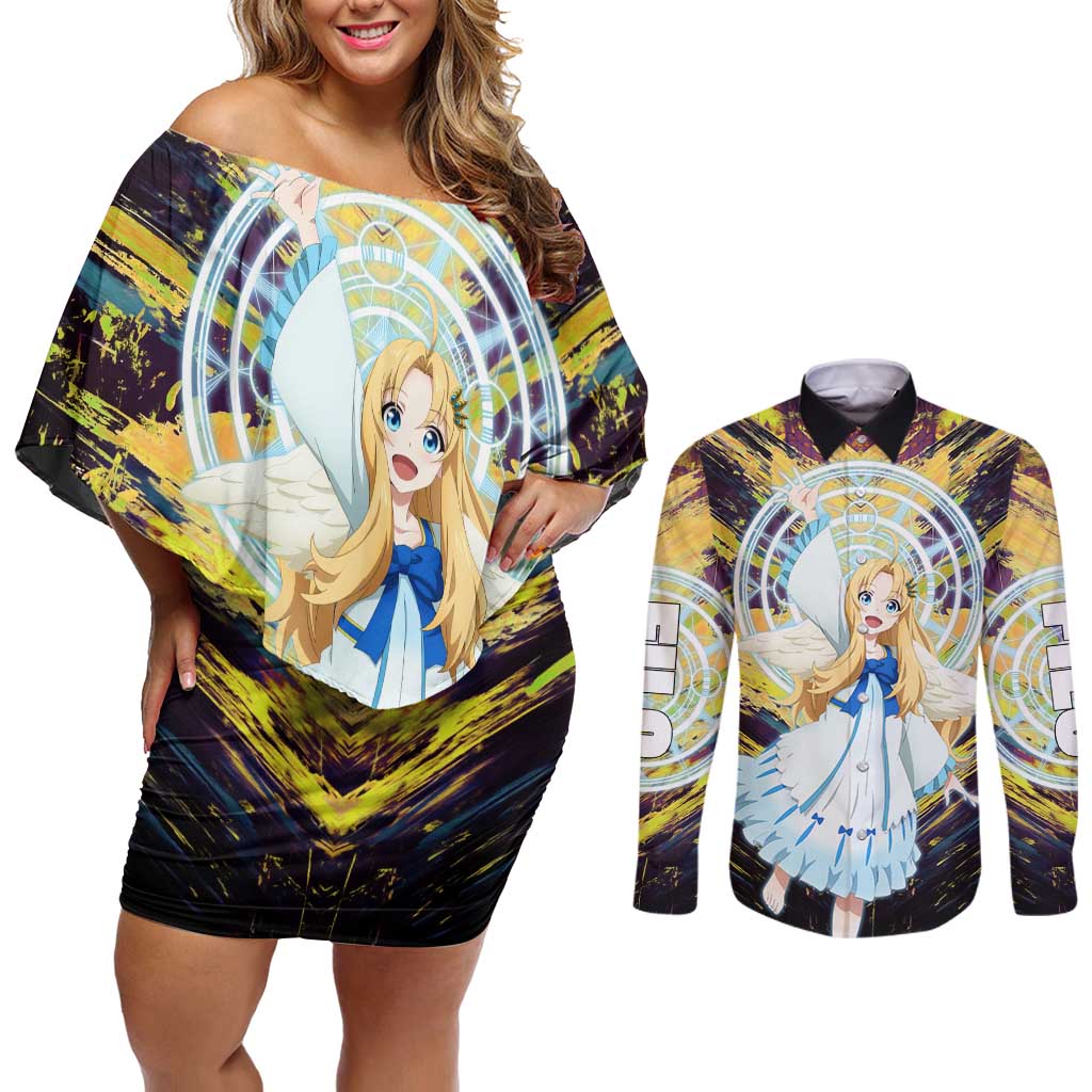 Filo The Rising of the Shield Hero Couples Matching Off Shoulder Short Dress and Long Sleeve Button Shirt with Magical Aura and Dual Form Design - The Mazicc
