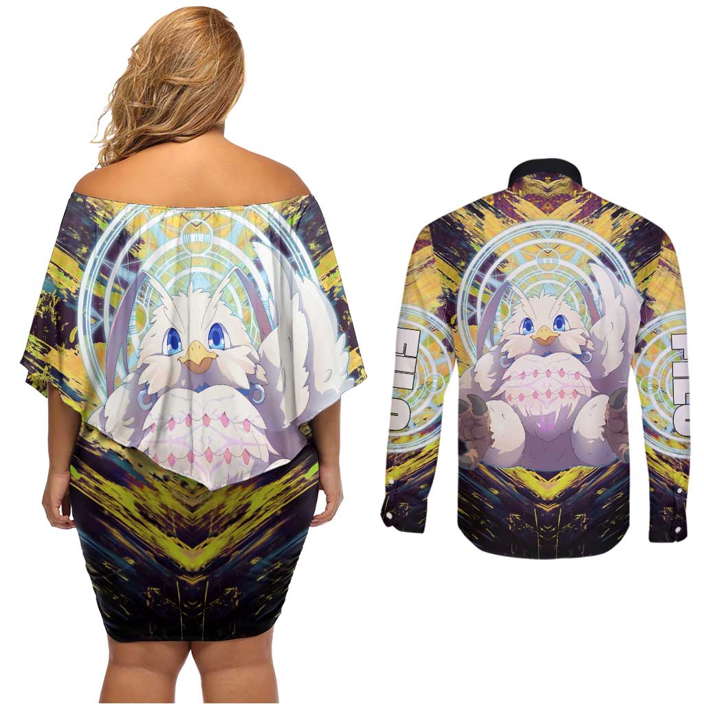 Filo The Rising of the Shield Hero Couples Matching Off Shoulder Short Dress and Long Sleeve Button Shirt with Magical Aura and Dual Form Design - The Mazicc