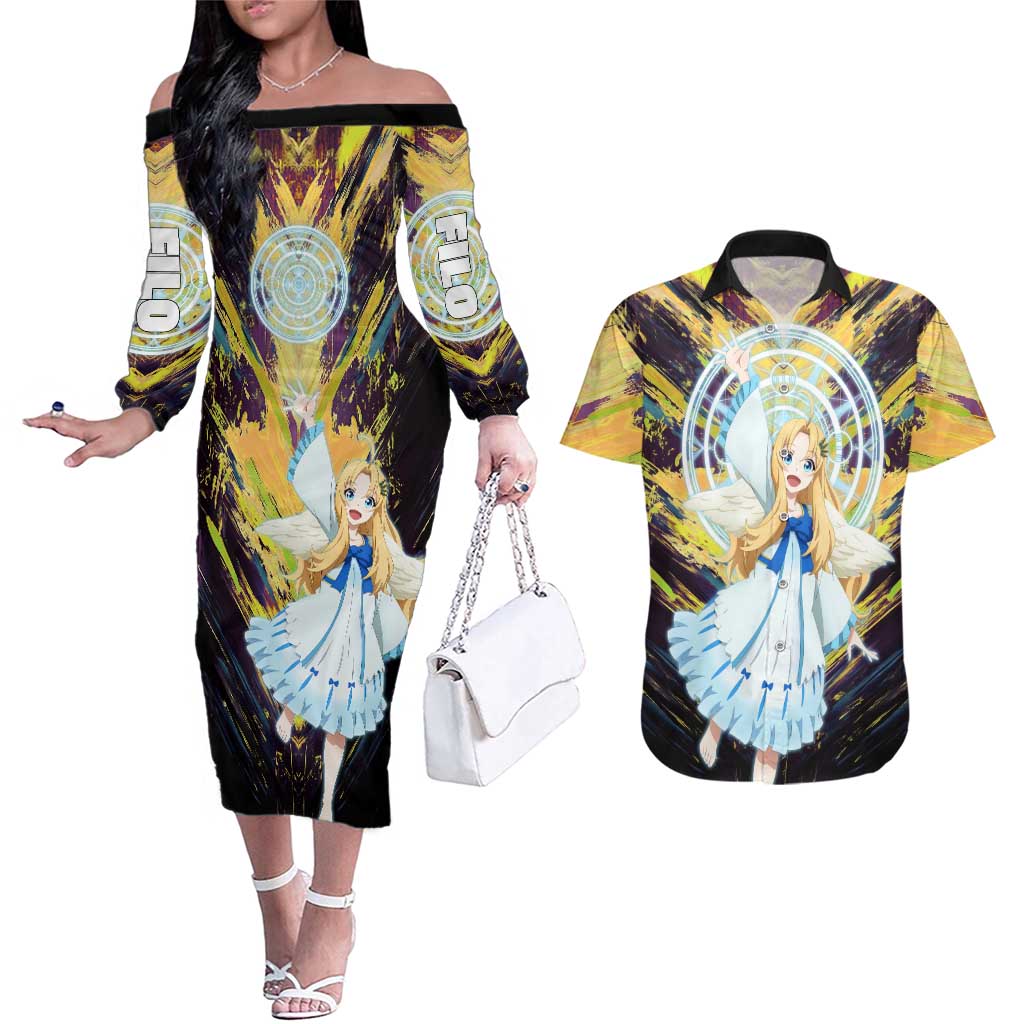 Filo The Rising of the Shield Hero Couples Matching Off The Shoulder Long Sleeve Dress and Hawaiian Shirt with Magical Aura and Dual Form Design - The Mazicc