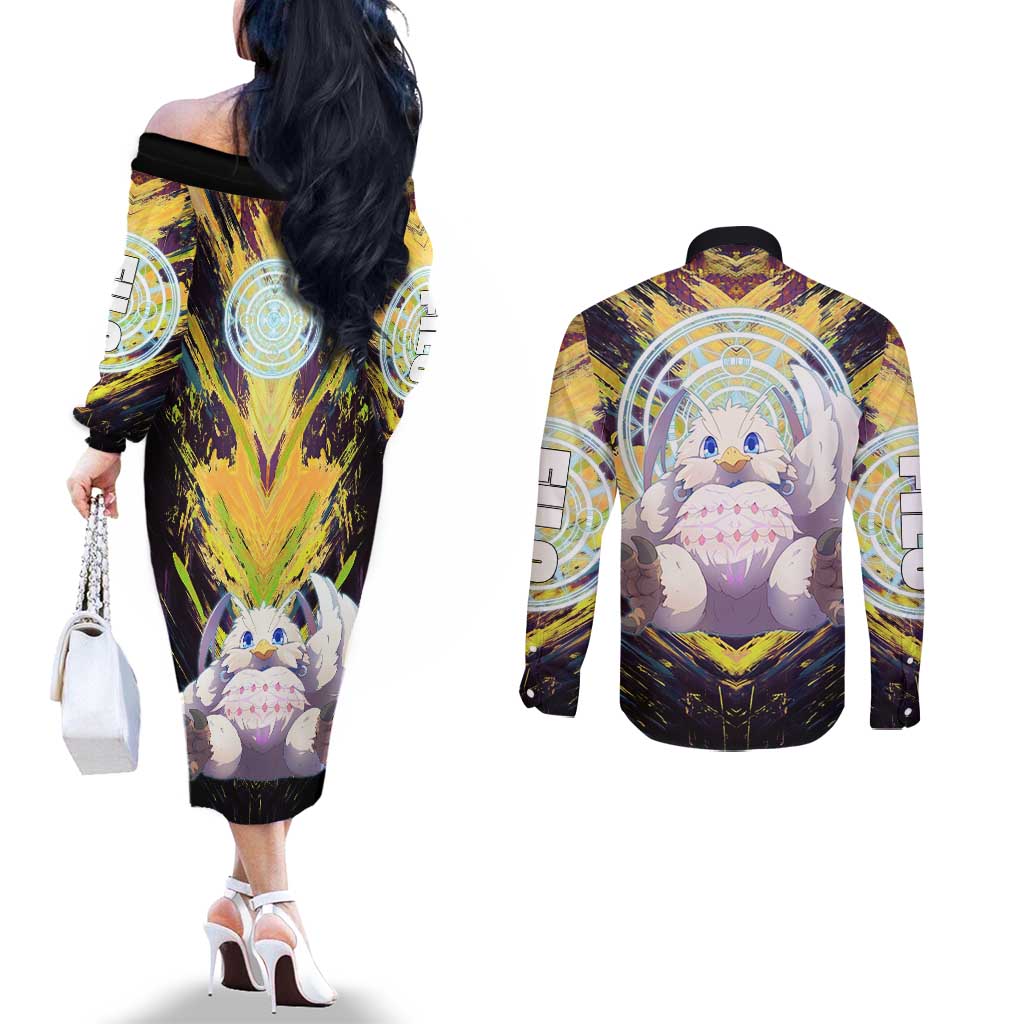 Filo The Rising of the Shield Hero Couples Matching Off The Shoulder Long Sleeve Dress and Long Sleeve Button Shirt with Magical Aura and Dual Form Design - The Mazicc