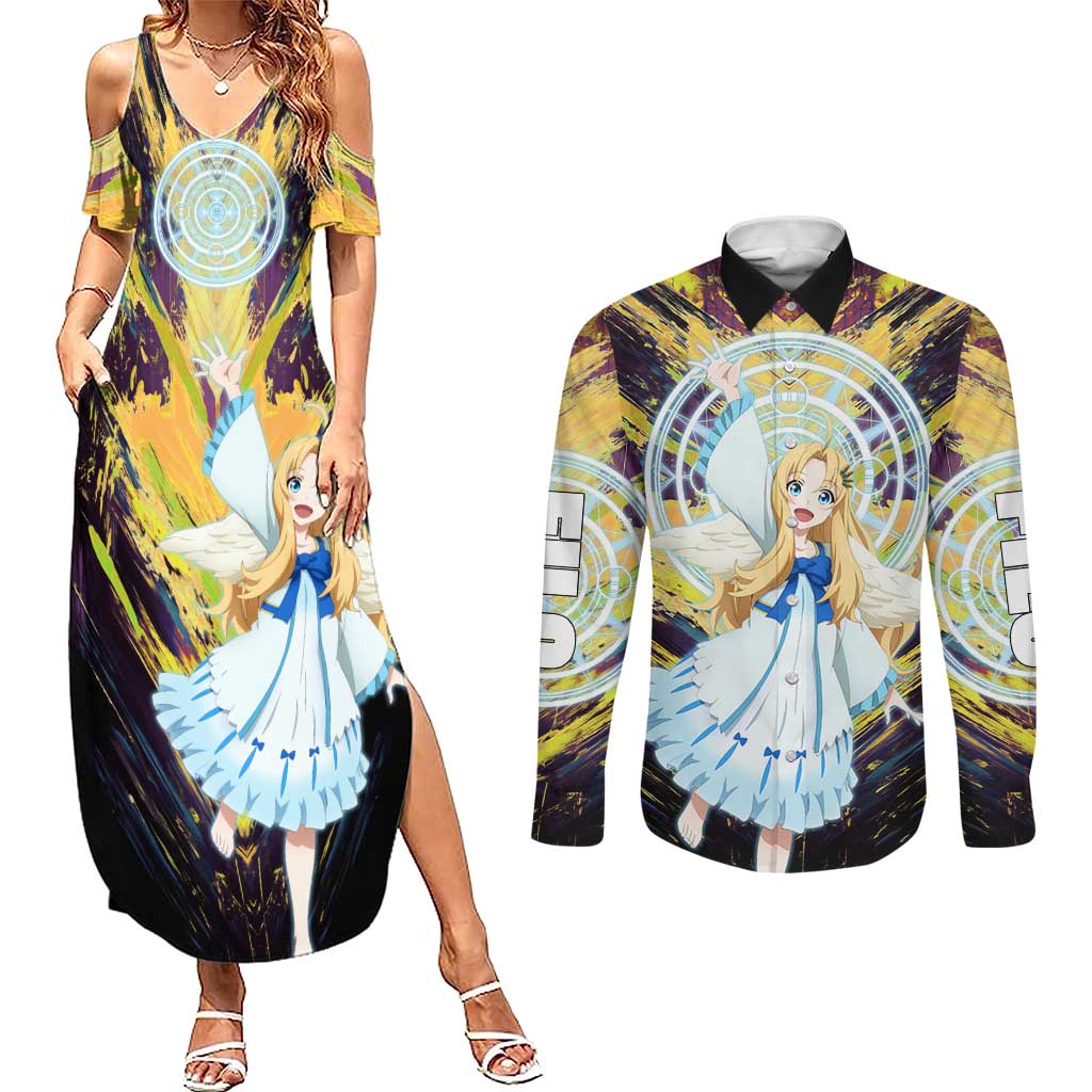 Filo The Rising of the Shield Hero Couples Matching Summer Maxi Dress and Long Sleeve Button Shirt with Magical Aura and Dual Form Design - The Mazicc