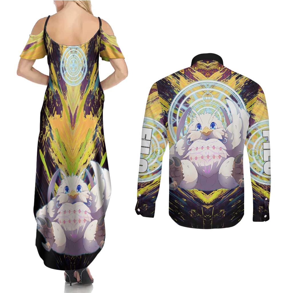 Filo The Rising of the Shield Hero Couples Matching Summer Maxi Dress and Long Sleeve Button Shirt with Magical Aura and Dual Form Design - The Mazicc