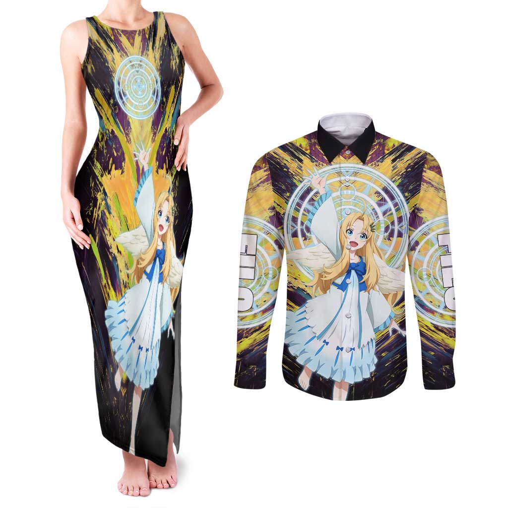 Filo The Rising of the Shield Hero Couples Matching Tank Maxi Dress and Long Sleeve Button Shirt with Magical Aura and Dual Form Design - The Mazicc