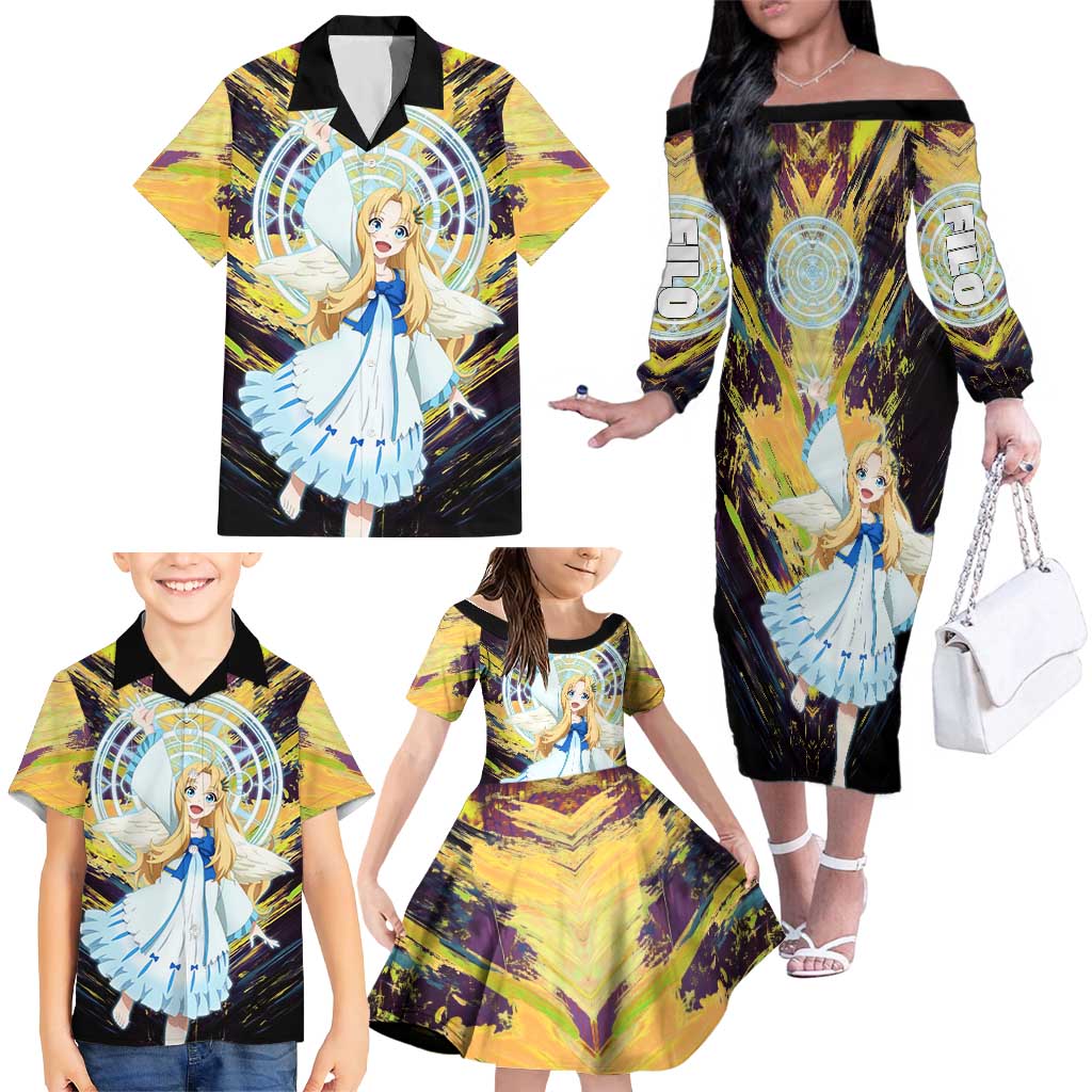 Filo The Rising of the Shield Hero Family Matching Off The Shoulder Long Sleeve Dress and Hawaiian Shirt with Magical Aura and Dual Form Design
