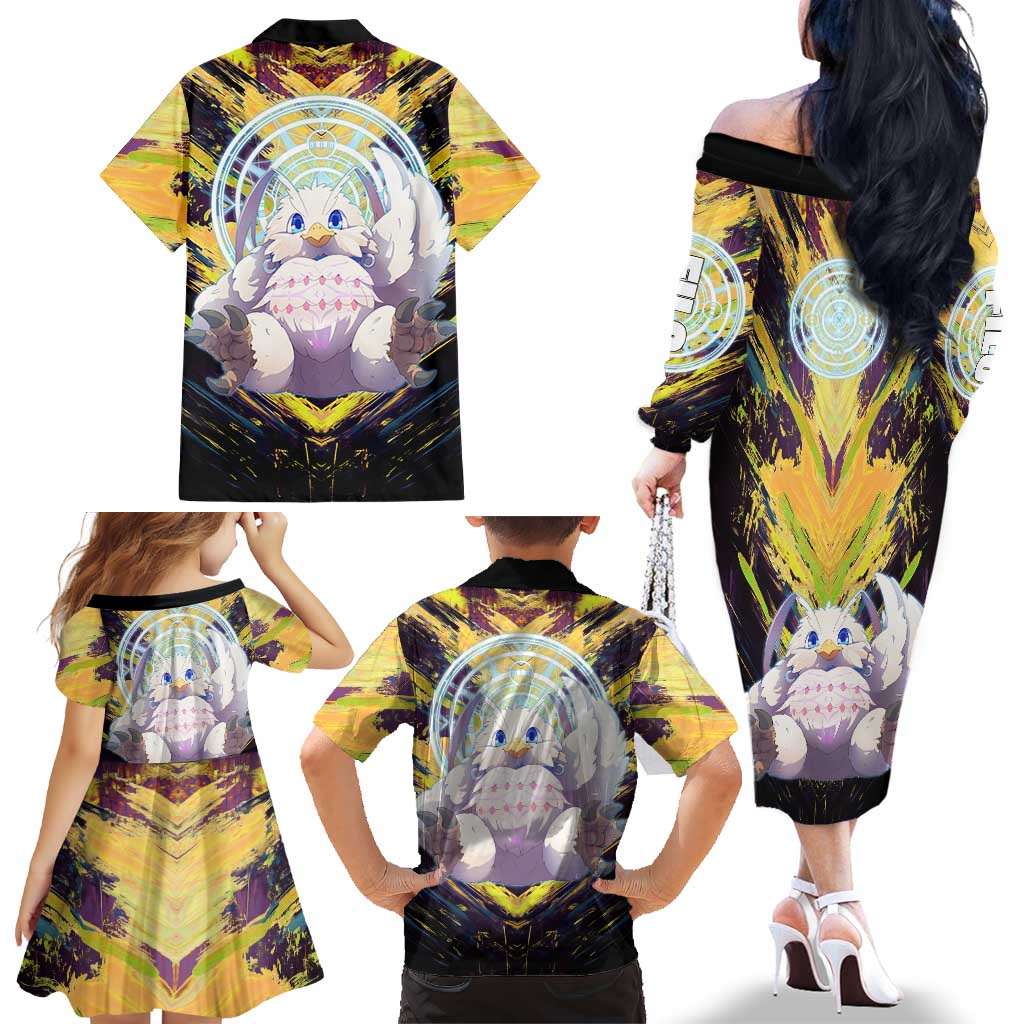Filo The Rising of the Shield Hero Family Matching Off The Shoulder Long Sleeve Dress and Hawaiian Shirt with Magical Aura and Dual Form Design