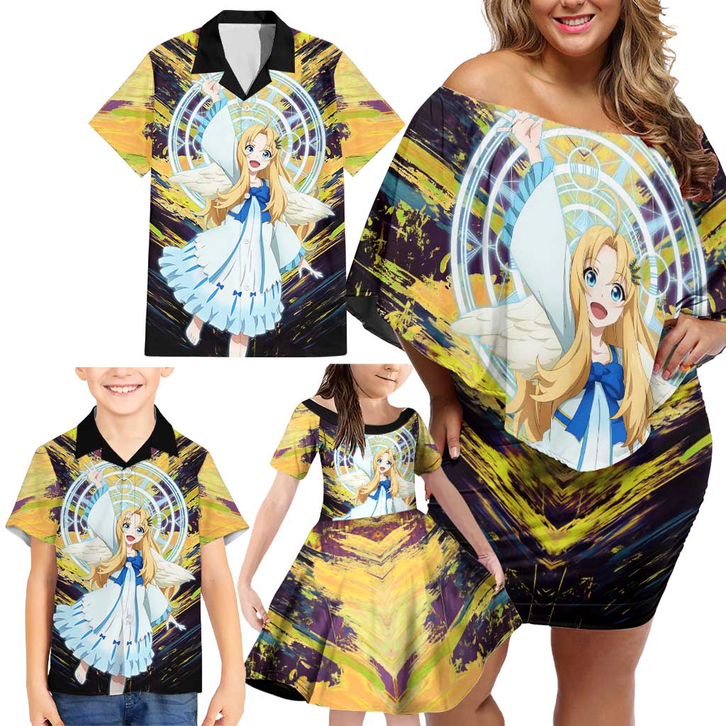 Filo The Rising of the Shield Hero Family Matching Off Shoulder Short Dress and Hawaiian Shirt with Magical Aura and Dual Form Design