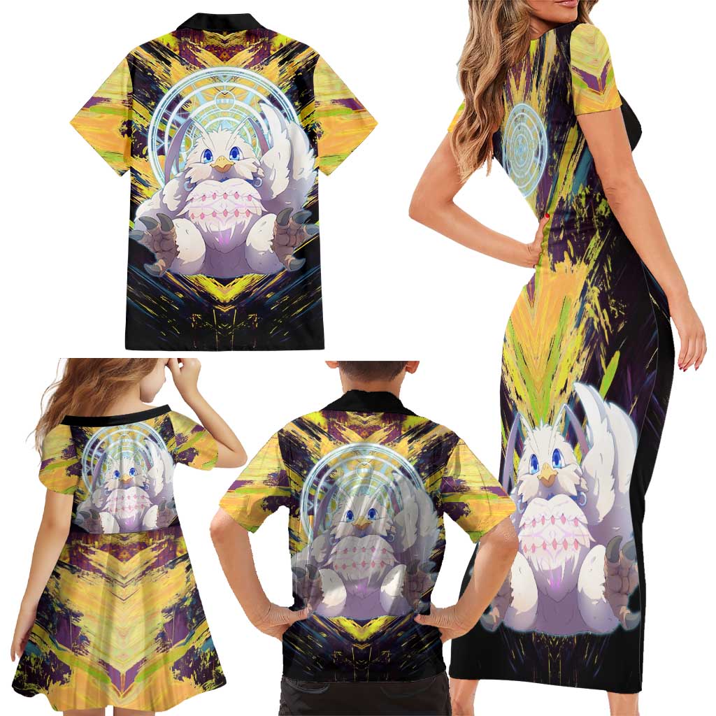 Filo The Rising of the Shield Hero Family Matching Short Sleeve Bodycon Dress and Hawaiian Shirt with Magical Aura and Dual Form Design
