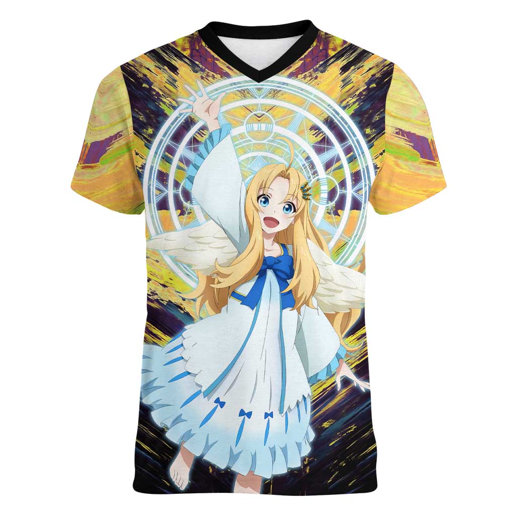 Filo The Rising of the Shield Hero Women V-Neck T-Shirt with Magical Aura and Dual Form Design - The Mazicc