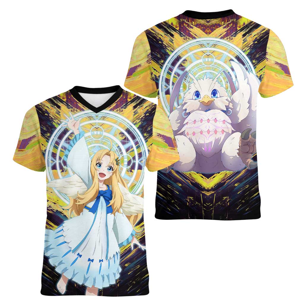 Filo The Rising of the Shield Hero Women V-Neck T-Shirt with Magical Aura and Dual Form Design - The Mazicc