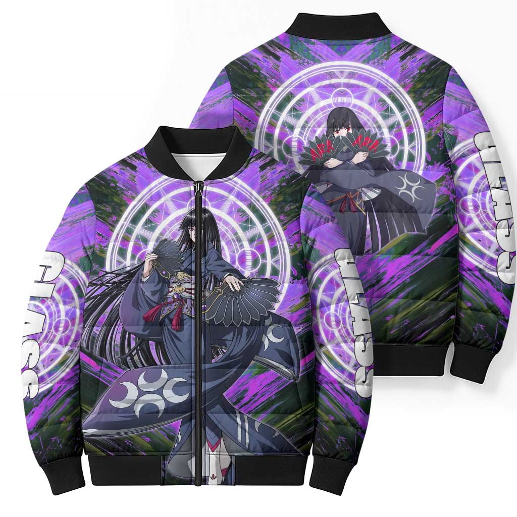 Glass The Rising of the Shield Hero Bomber Puffer Jacket with Elegant Battle Kimono and Spirit Energy Circle Design - The Mazicc