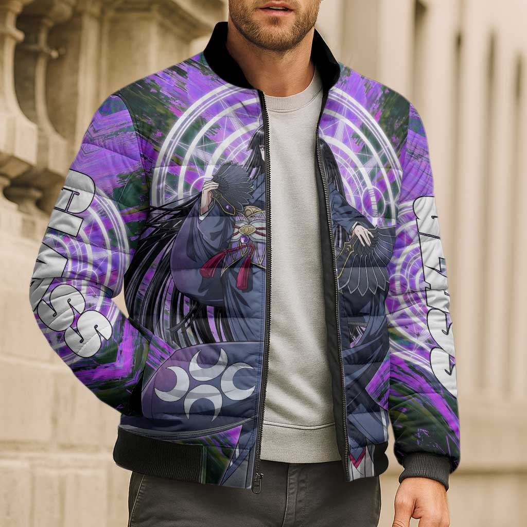 Glass The Rising of the Shield Hero Bomber Puffer Jacket with Elegant Battle Kimono and Spirit Energy Circle Design - The Mazicc