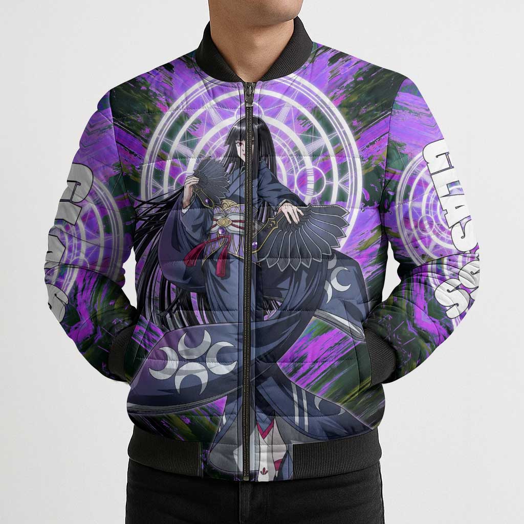 Glass The Rising of the Shield Hero Bomber Puffer Jacket with Elegant Battle Kimono and Spirit Energy Circle Design - The Mazicc