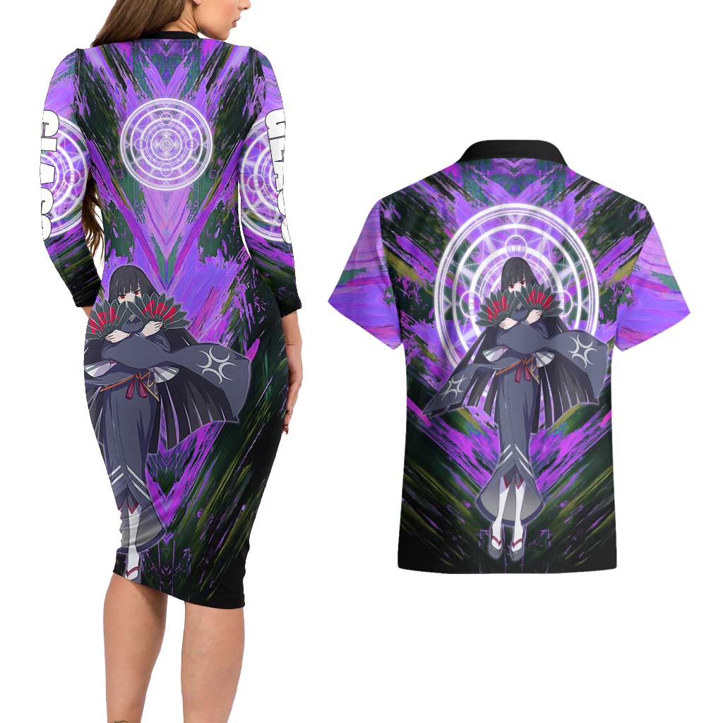 Glass The Rising of the Shield Hero Couples Matching Long Sleeve Bodycon Dress and Hawaiian Shirt with Elegant Battle Kimono and Spirit Energy Circle Design - The Mazicc