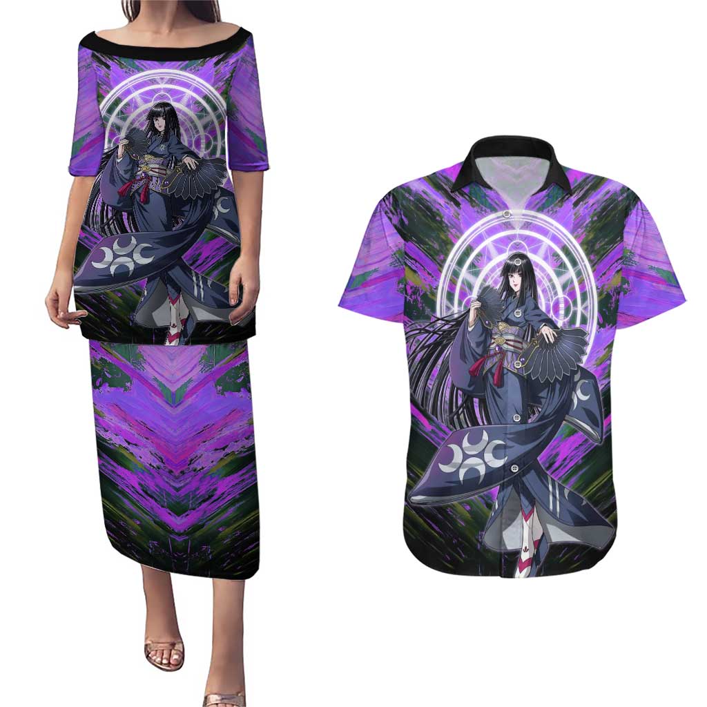 Glass The Rising of the Shield Hero Couples Matching Puletasi and Hawaiian Shirt with Elegant Battle Kimono and Spirit Energy Circle Design - The Mazicc