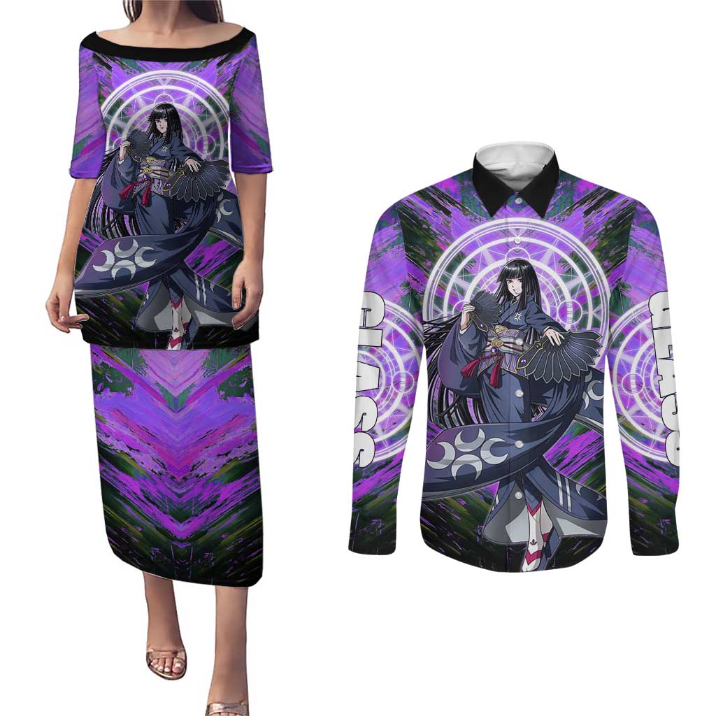 Glass The Rising of the Shield Hero Couples Matching Puletasi and Long Sleeve Button Shirt with Elegant Battle Kimono and Spirit Energy Circle Design - The Mazicc
