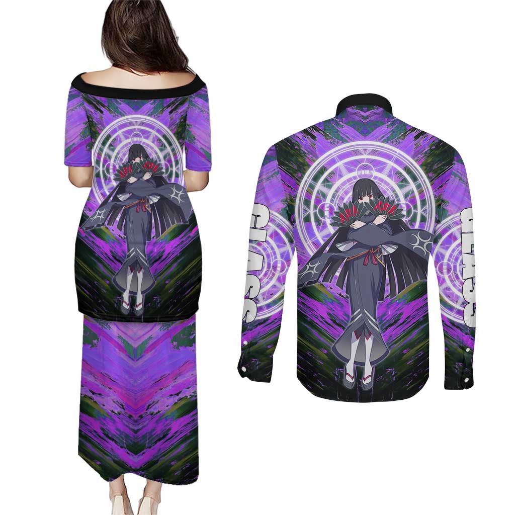 Glass The Rising of the Shield Hero Couples Matching Puletasi and Long Sleeve Button Shirt with Elegant Battle Kimono and Spirit Energy Circle Design - The Mazicc