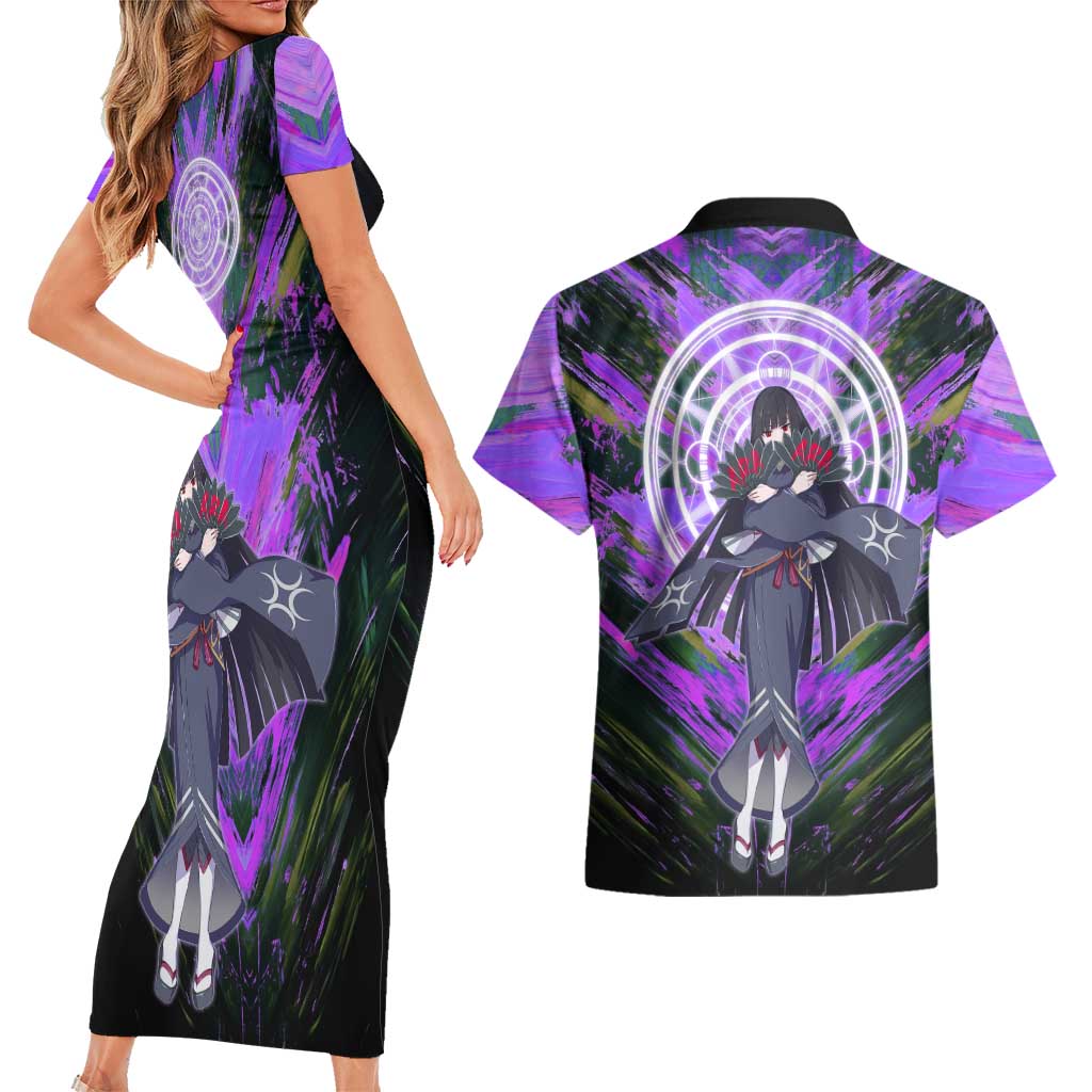 Glass The Rising of the Shield Hero Couples Matching Short Sleeve Bodycon Dress and Hawaiian Shirt with Elegant Battle Kimono and Spirit Energy Circle Design - The Mazicc