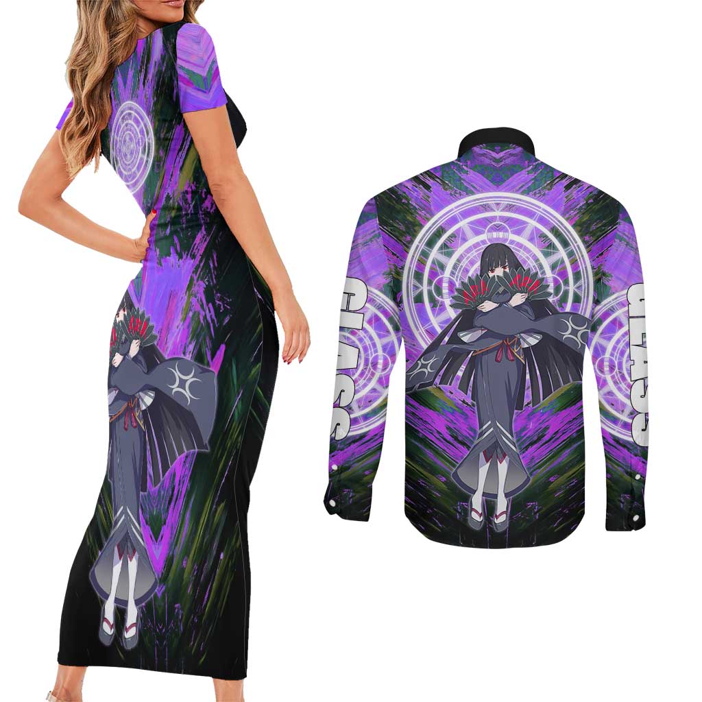 Glass The Rising of the Shield Hero Couples Matching Short Sleeve Bodycon Dress and Long Sleeve Button Shirt with Elegant Battle Kimono and Spirit Energy Circle Design - The Mazicc