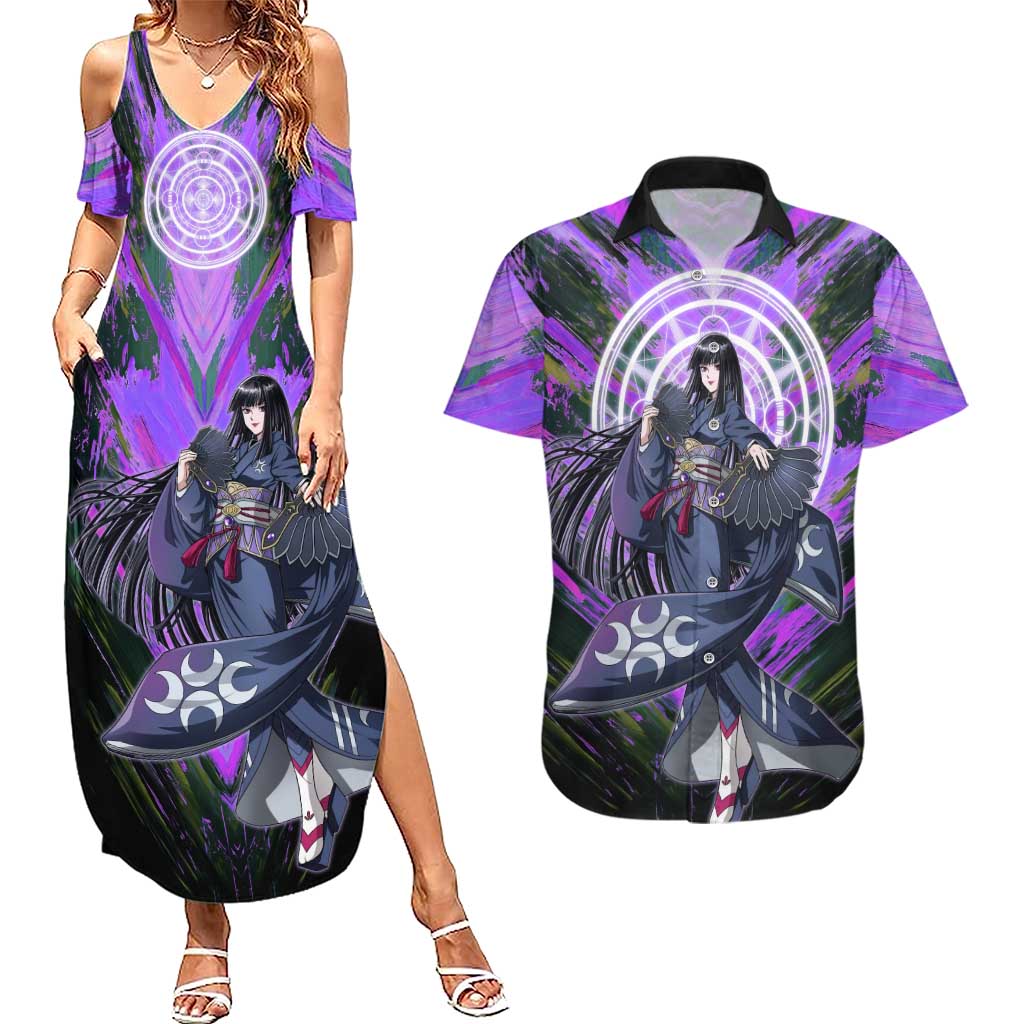 Glass The Rising of the Shield Hero Couples Matching Summer Maxi Dress and Hawaiian Shirt with Elegant Battle Kimono and Spirit Energy Circle Design - The Mazicc