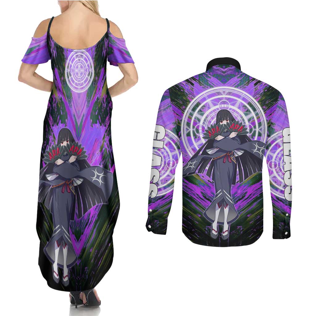 Glass The Rising of the Shield Hero Couples Matching Summer Maxi Dress and Long Sleeve Button Shirt with Elegant Battle Kimono and Spirit Energy Circle Design - The Mazicc