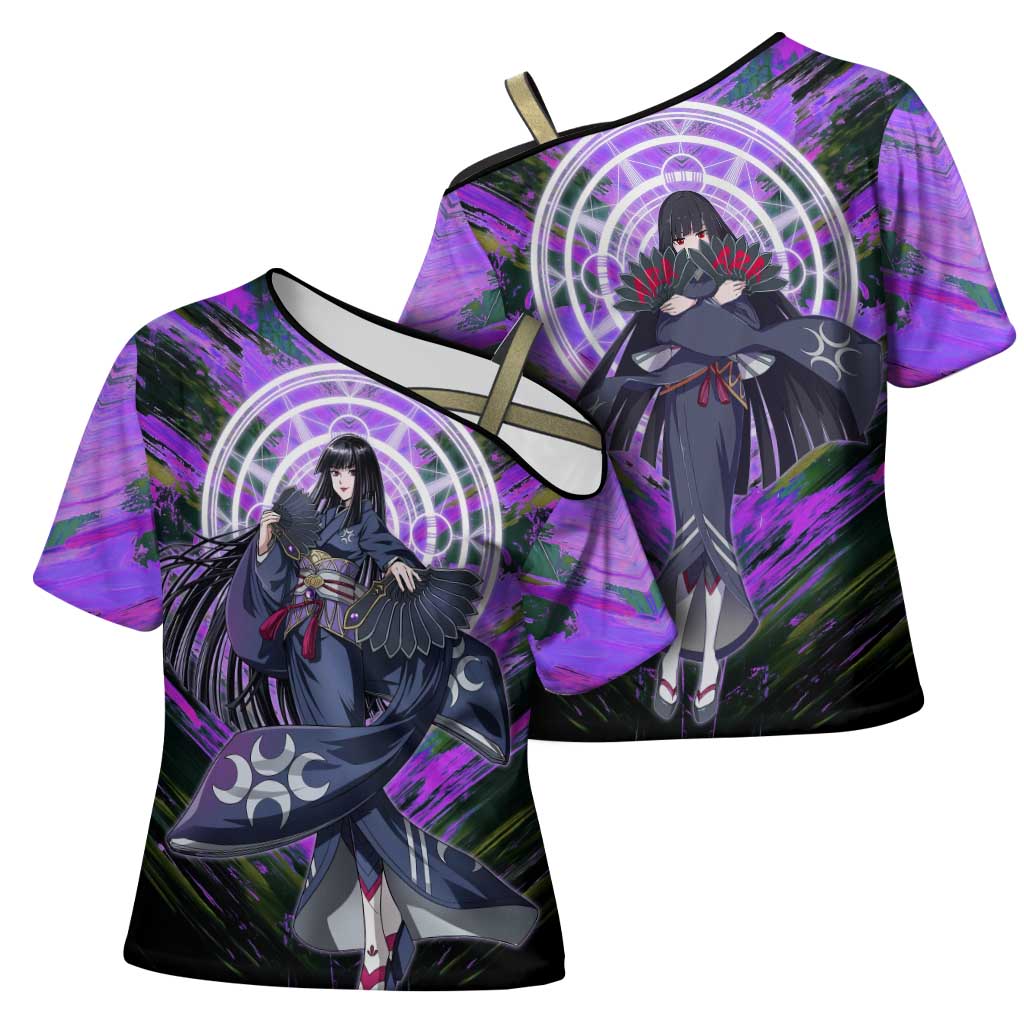 Glass The Rising of the Shield Hero Cross Shoulder Shirt with Elegant Battle Kimono and Spirit Energy Circle Design - The Mazicc