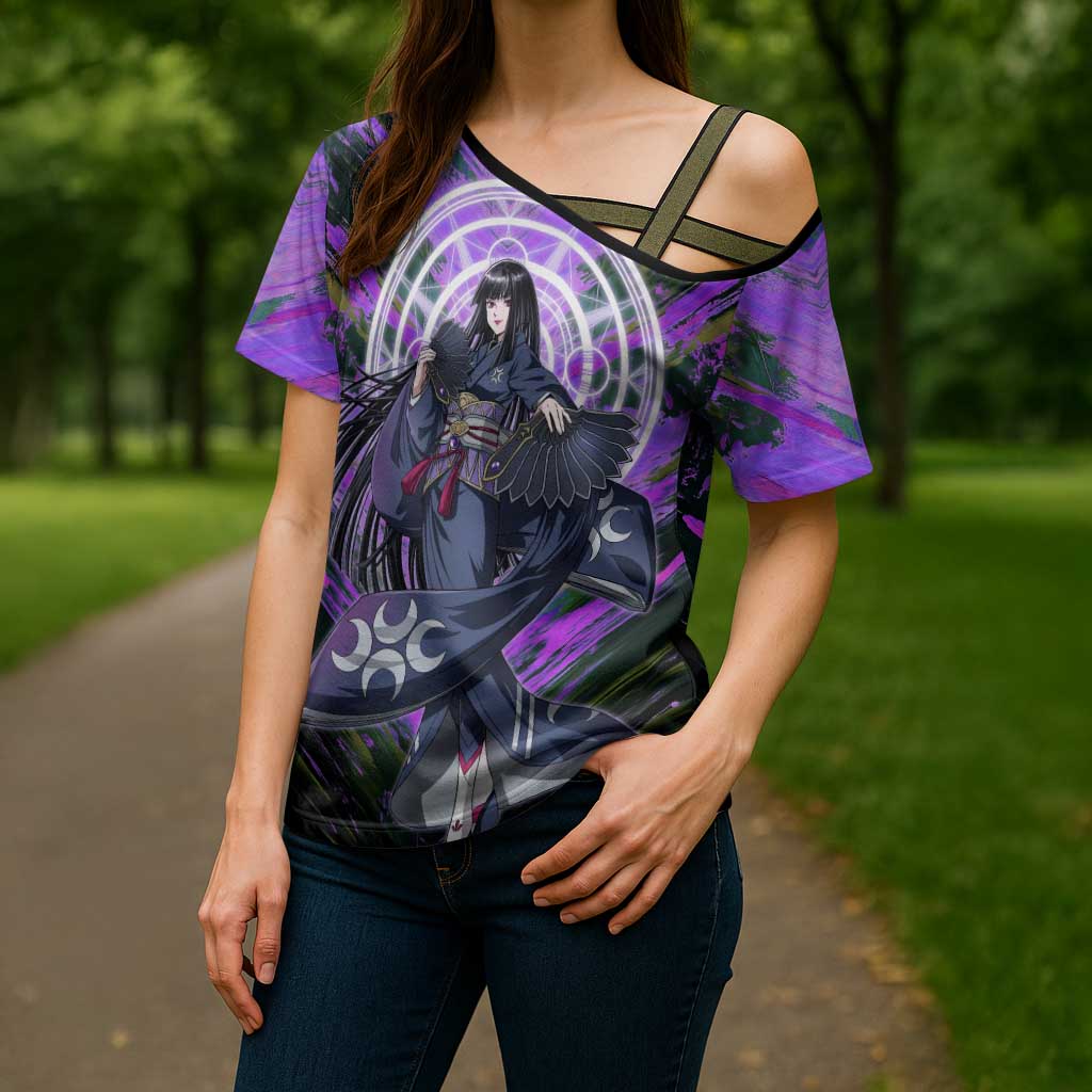 Glass The Rising of the Shield Hero Cross Shoulder Shirt with Elegant Battle Kimono and Spirit Energy Circle Design - The Mazicc