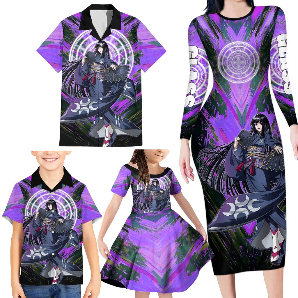 Glass The Rising of the Shield Hero Family Matching Long Sleeve Bodycon Dress and Hawaiian Shirt with Elegant Battle Kimono and Spirit Energy Circle Design