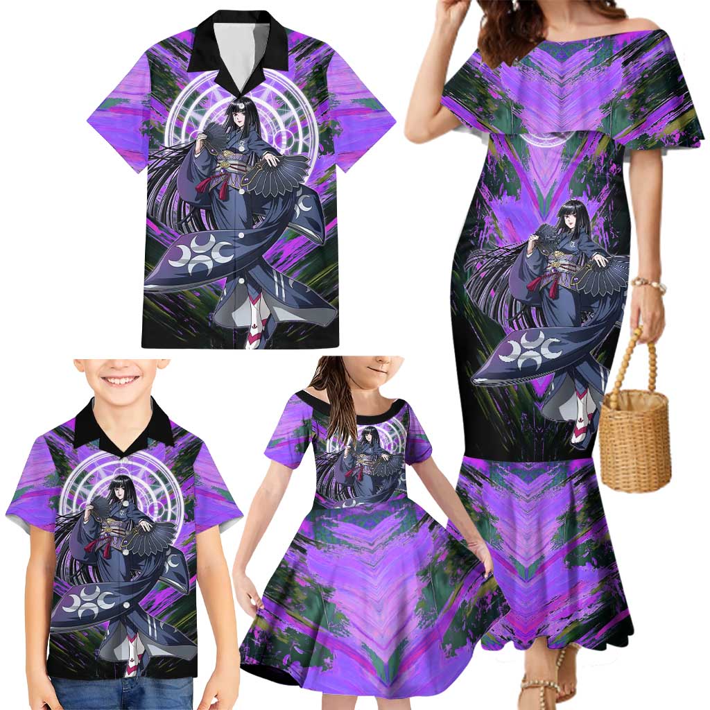 Glass The Rising of the Shield Hero Family Matching Mermaid Dress and Hawaiian Shirt with Elegant Battle Kimono and Spirit Energy Circle Design