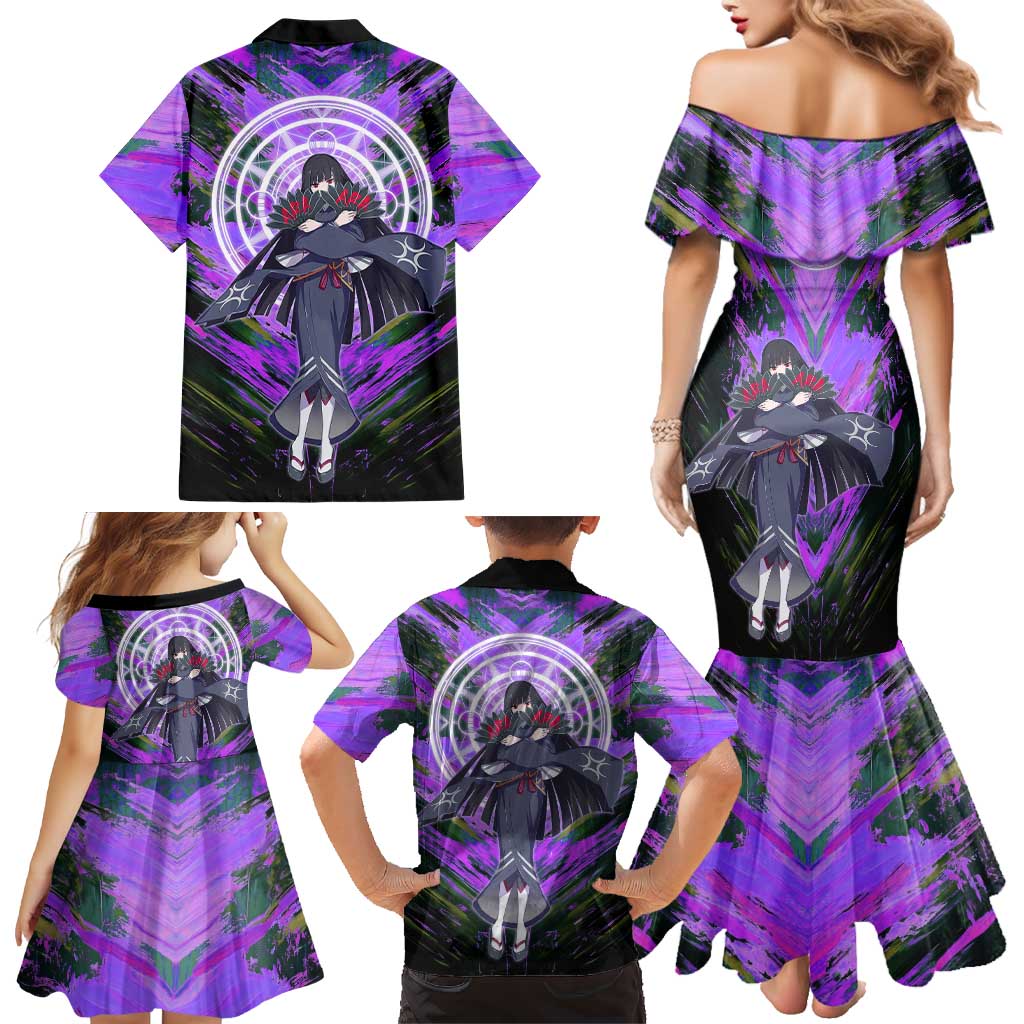 Glass The Rising of the Shield Hero Family Matching Mermaid Dress and Hawaiian Shirt with Elegant Battle Kimono and Spirit Energy Circle Design