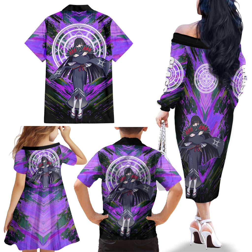 Glass The Rising of the Shield Hero Family Matching Off The Shoulder Long Sleeve Dress and Hawaiian Shirt with Elegant Battle Kimono and Spirit Energy Circle Design
