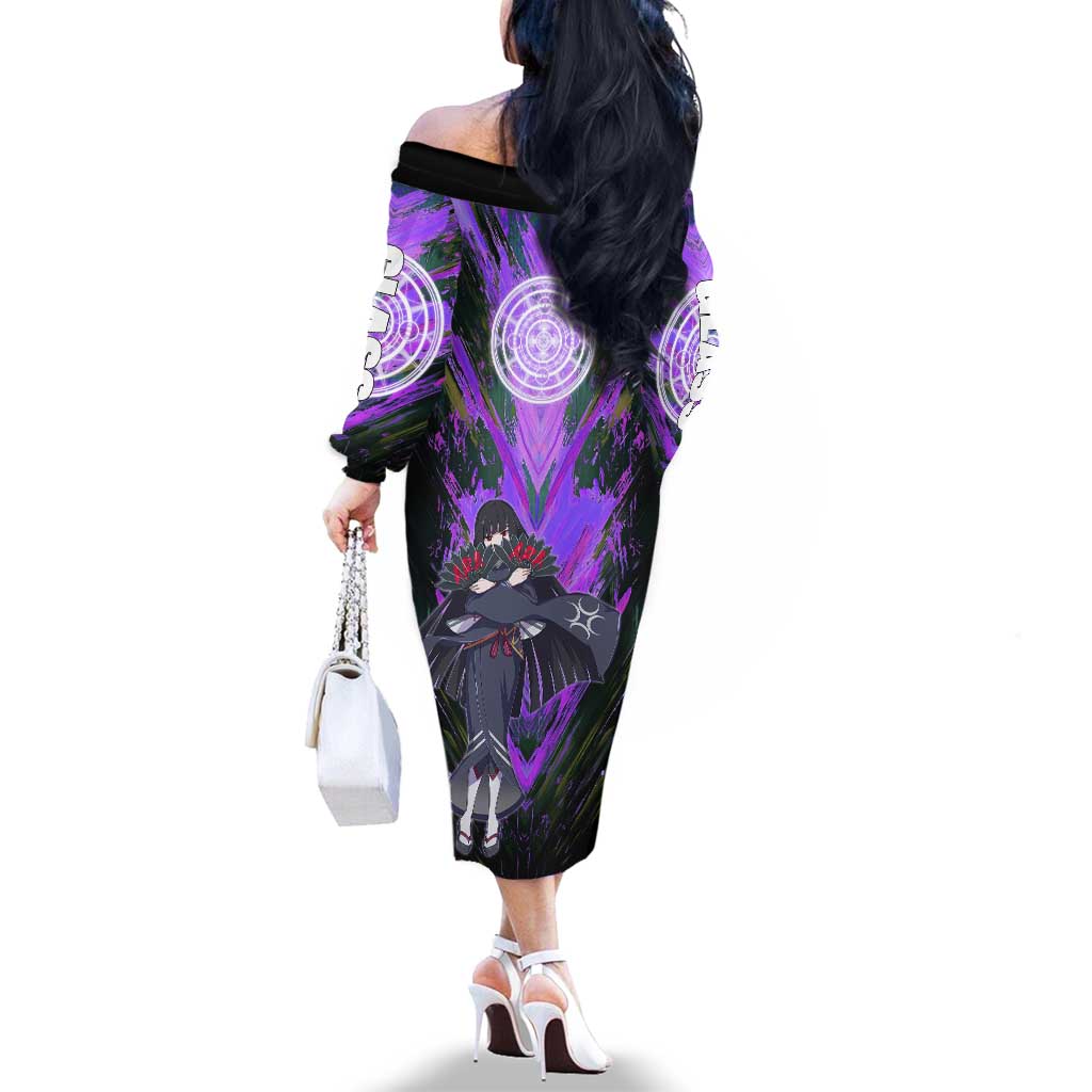 Glass The Rising of the Shield Hero Family Matching Off The Shoulder Long Sleeve Dress and Hawaiian Shirt with Elegant Battle Kimono and Spirit Energy Circle Design