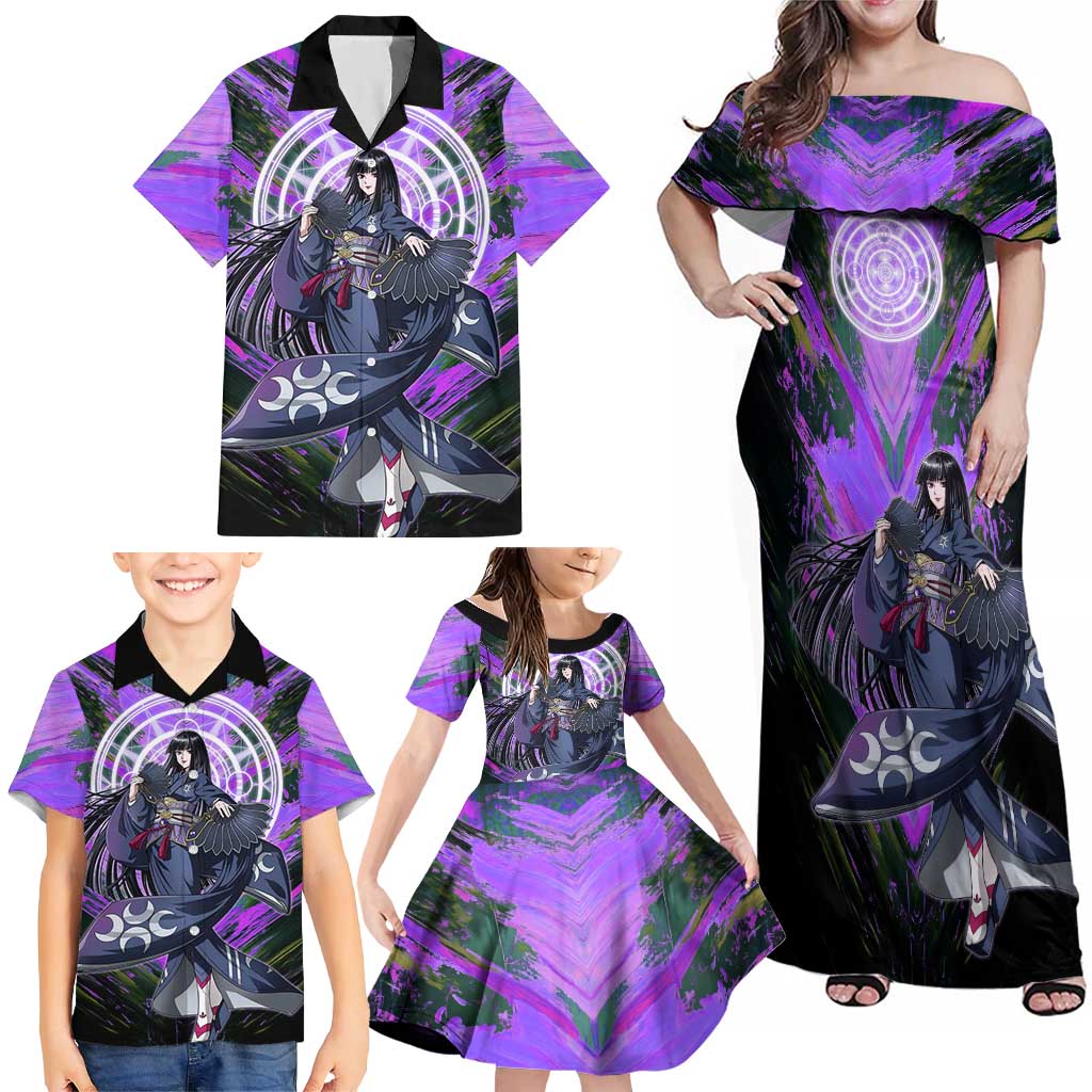 Glass The Rising of the Shield Hero Family Matching Off Shoulder Maxi Dress and Hawaiian Shirt with Elegant Battle Kimono and Spirit Energy Circle Design