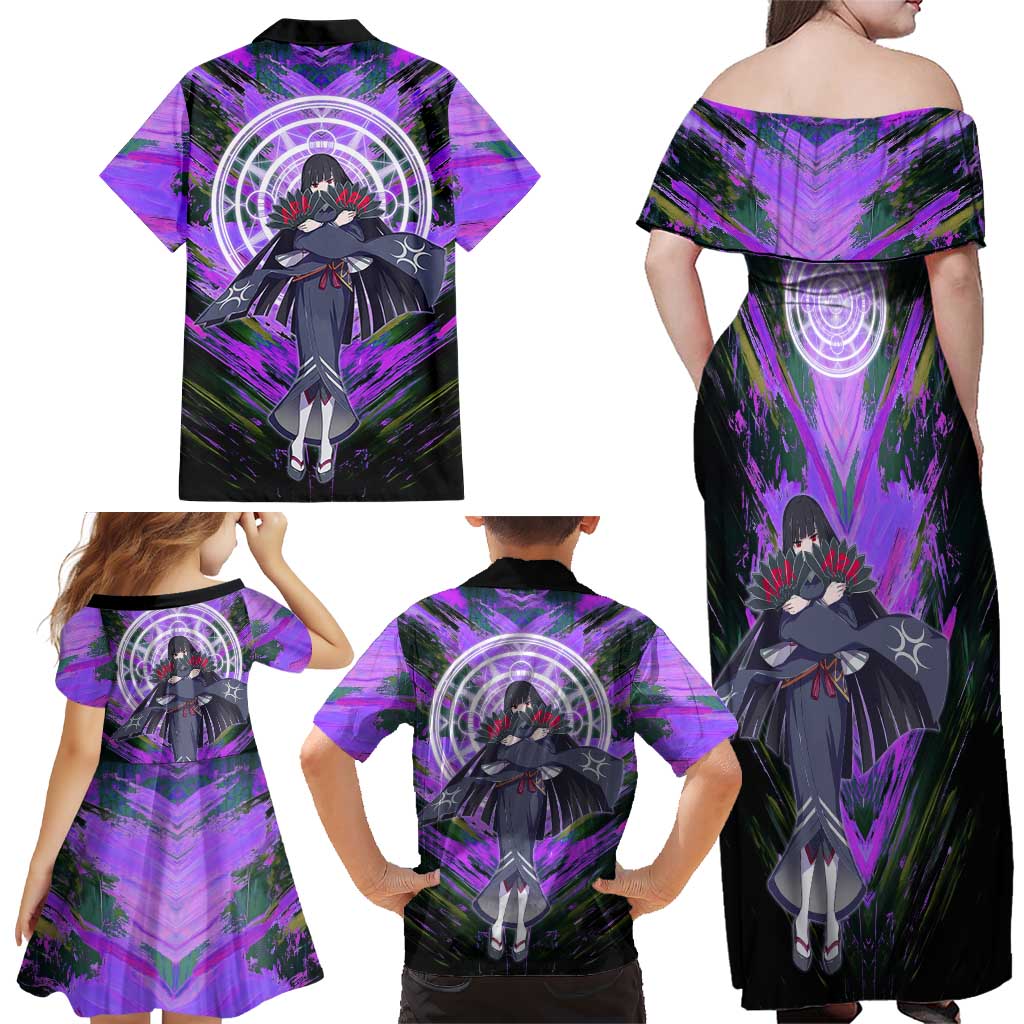 Glass The Rising of the Shield Hero Family Matching Off Shoulder Maxi Dress and Hawaiian Shirt with Elegant Battle Kimono and Spirit Energy Circle Design