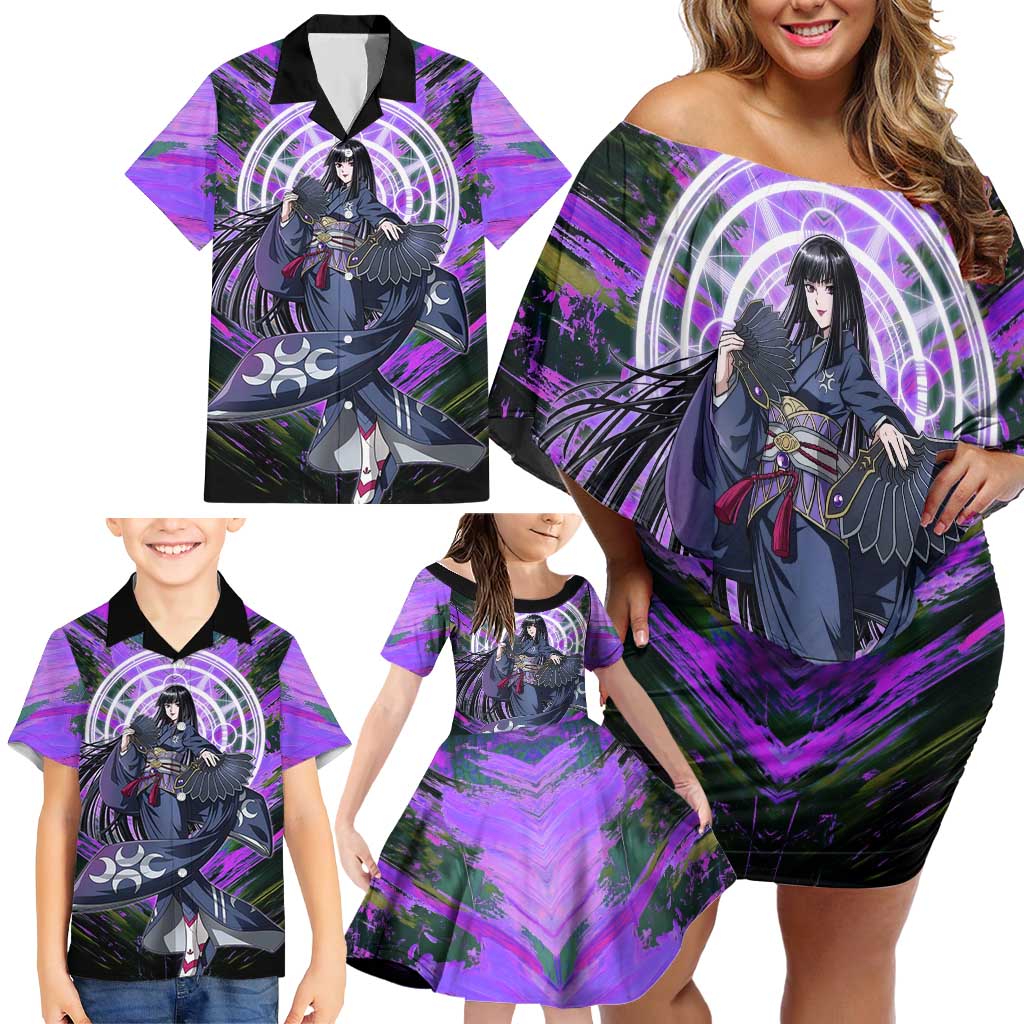 Glass The Rising of the Shield Hero Family Matching Off Shoulder Short Dress and Hawaiian Shirt with Elegant Battle Kimono and Spirit Energy Circle Design