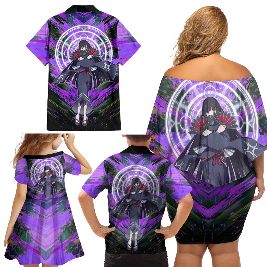 Glass The Rising of the Shield Hero Family Matching Off Shoulder Short Dress and Hawaiian Shirt with Elegant Battle Kimono and Spirit Energy Circle Design