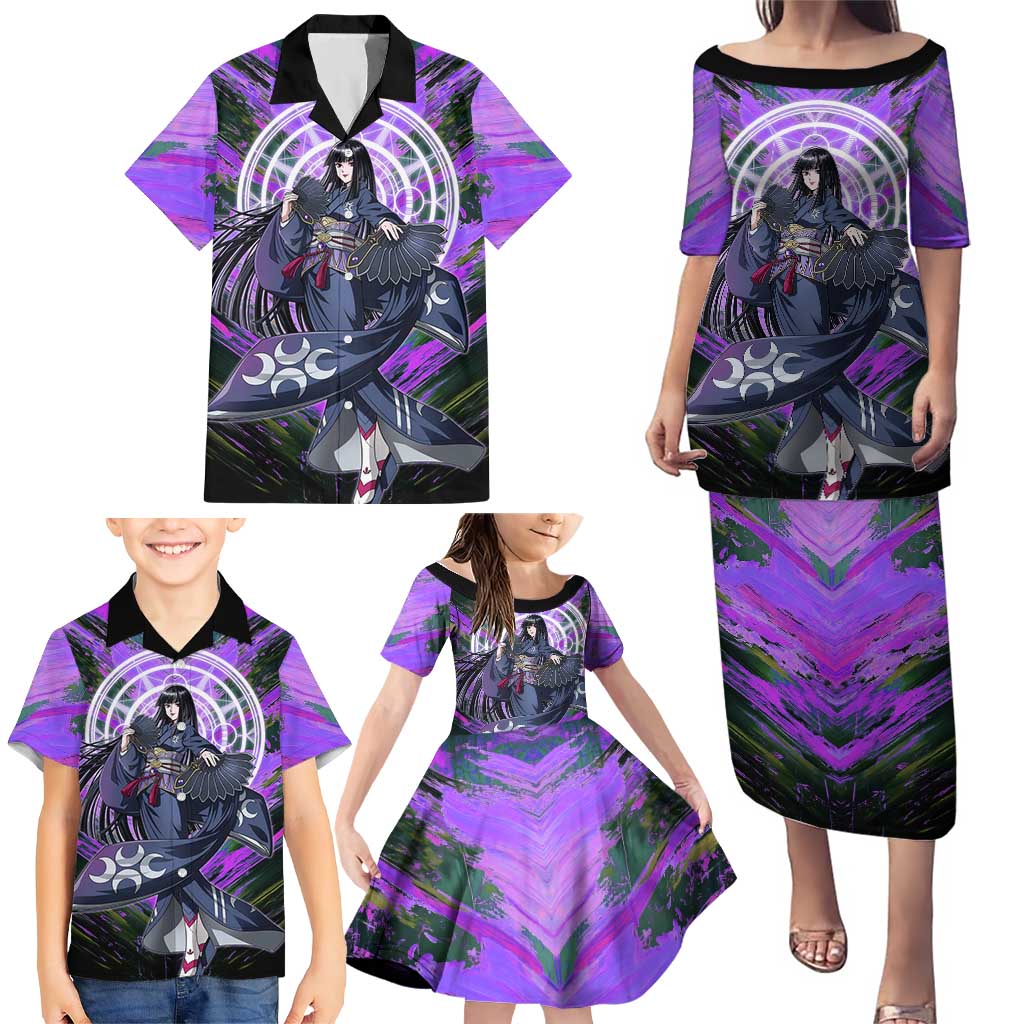 Glass The Rising of the Shield Hero Family Matching Puletasi and Hawaiian Shirt with Elegant Battle Kimono and Spirit Energy Circle Design