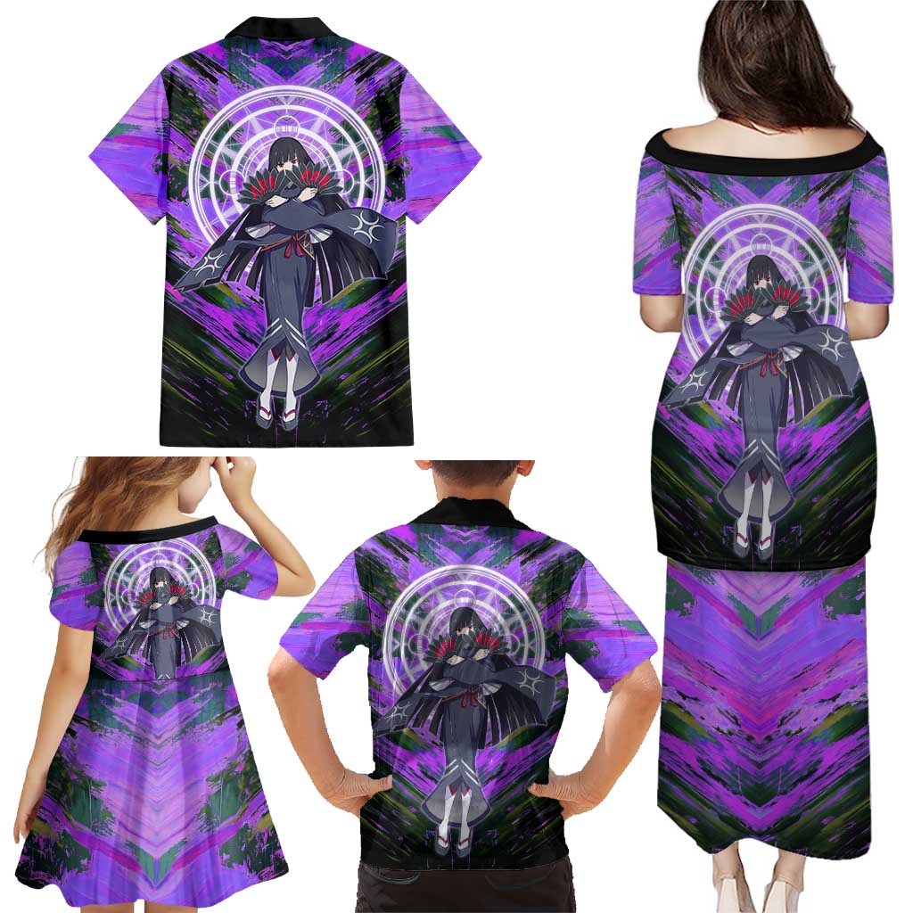 Glass The Rising of the Shield Hero Family Matching Puletasi and Hawaiian Shirt with Elegant Battle Kimono and Spirit Energy Circle Design