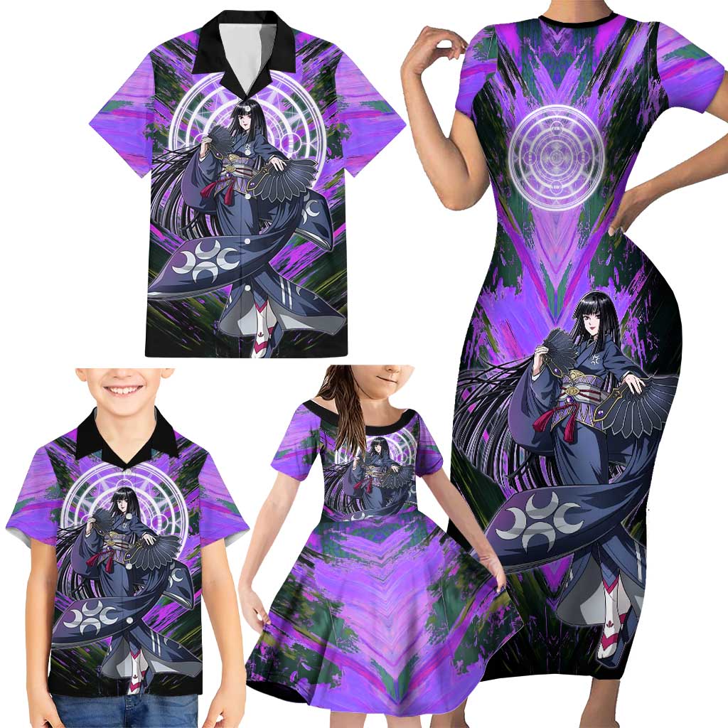 Glass The Rising of the Shield Hero Family Matching Short Sleeve Bodycon Dress and Hawaiian Shirt with Elegant Battle Kimono and Spirit Energy Circle Design