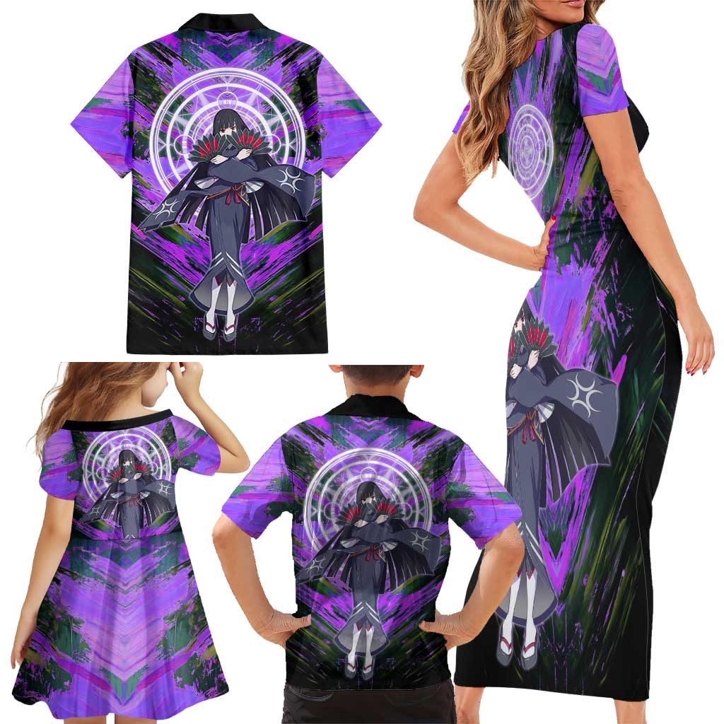 Glass The Rising of the Shield Hero Family Matching Short Sleeve Bodycon Dress and Hawaiian Shirt with Elegant Battle Kimono and Spirit Energy Circle Design
