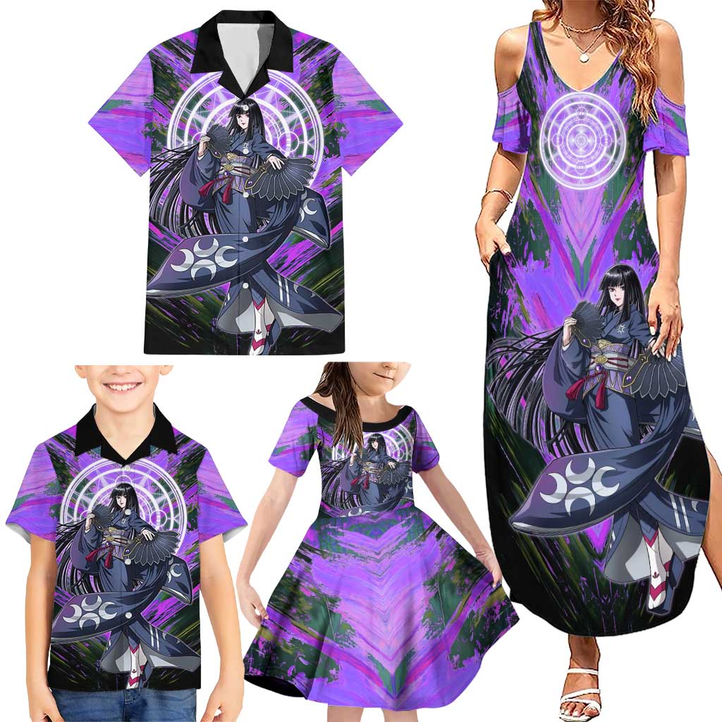 Glass The Rising of the Shield Hero Family Matching Summer Maxi Dress and Hawaiian Shirt with Elegant Battle Kimono and Spirit Energy Circle Design
