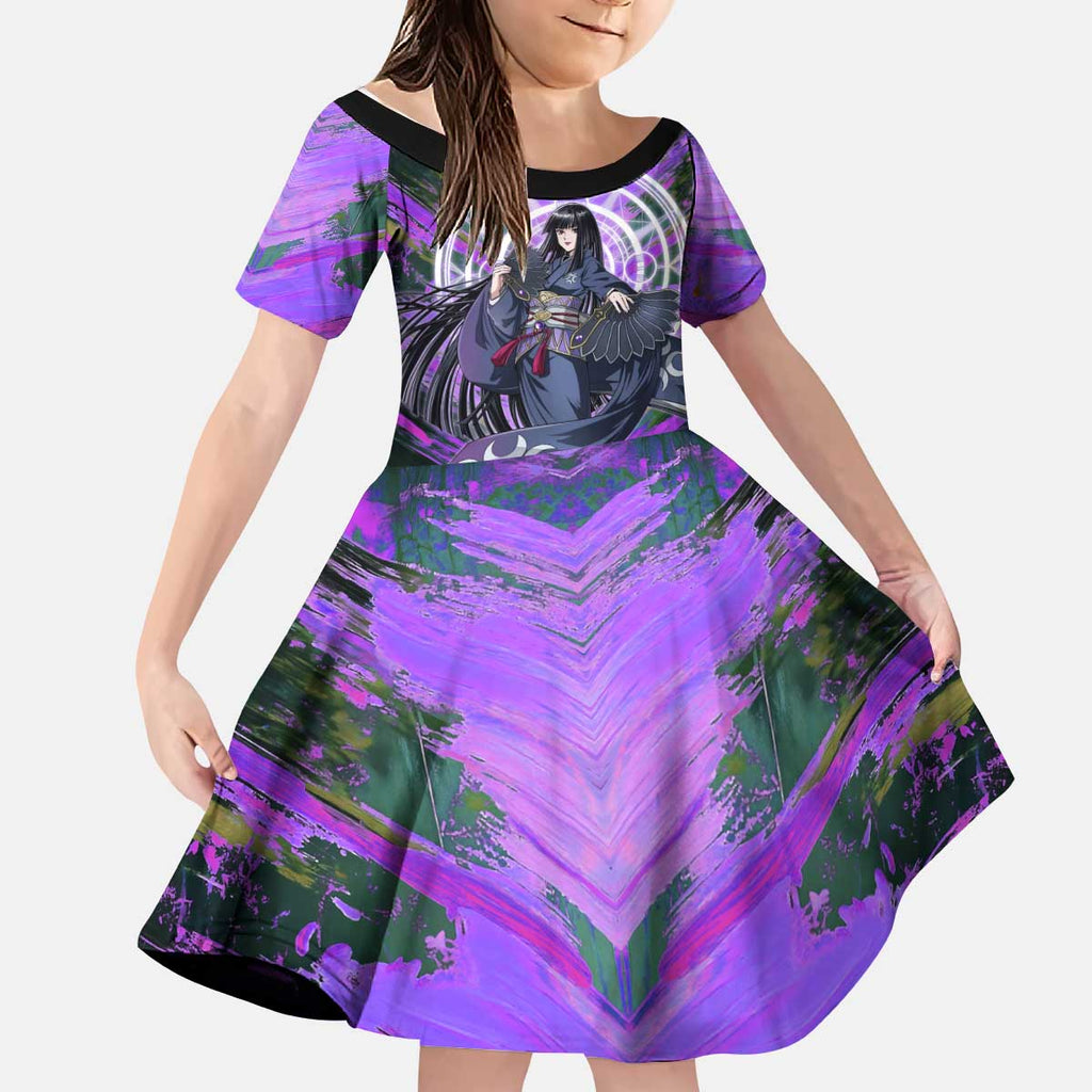 Glass The Rising of the Shield Hero Kid Short Sleeve Dress with Elegant Battle Kimono and Spirit Energy Circle Design - The Mazicc