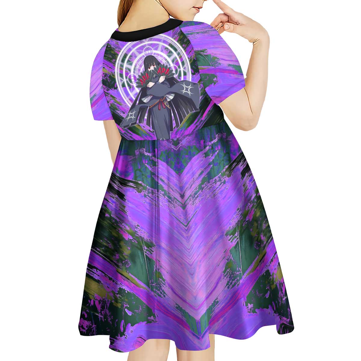 Glass The Rising of the Shield Hero Kid Short Sleeve Dress with Elegant Battle Kimono and Spirit Energy Circle Design - The Mazicc