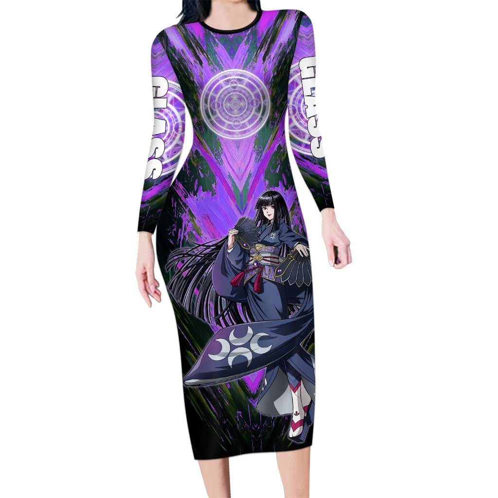 Glass The Rising of the Shield Hero Long Sleeve Bodycon Dress with Elegant Battle Kimono and Spirit Energy Circle Design - The Mazicc