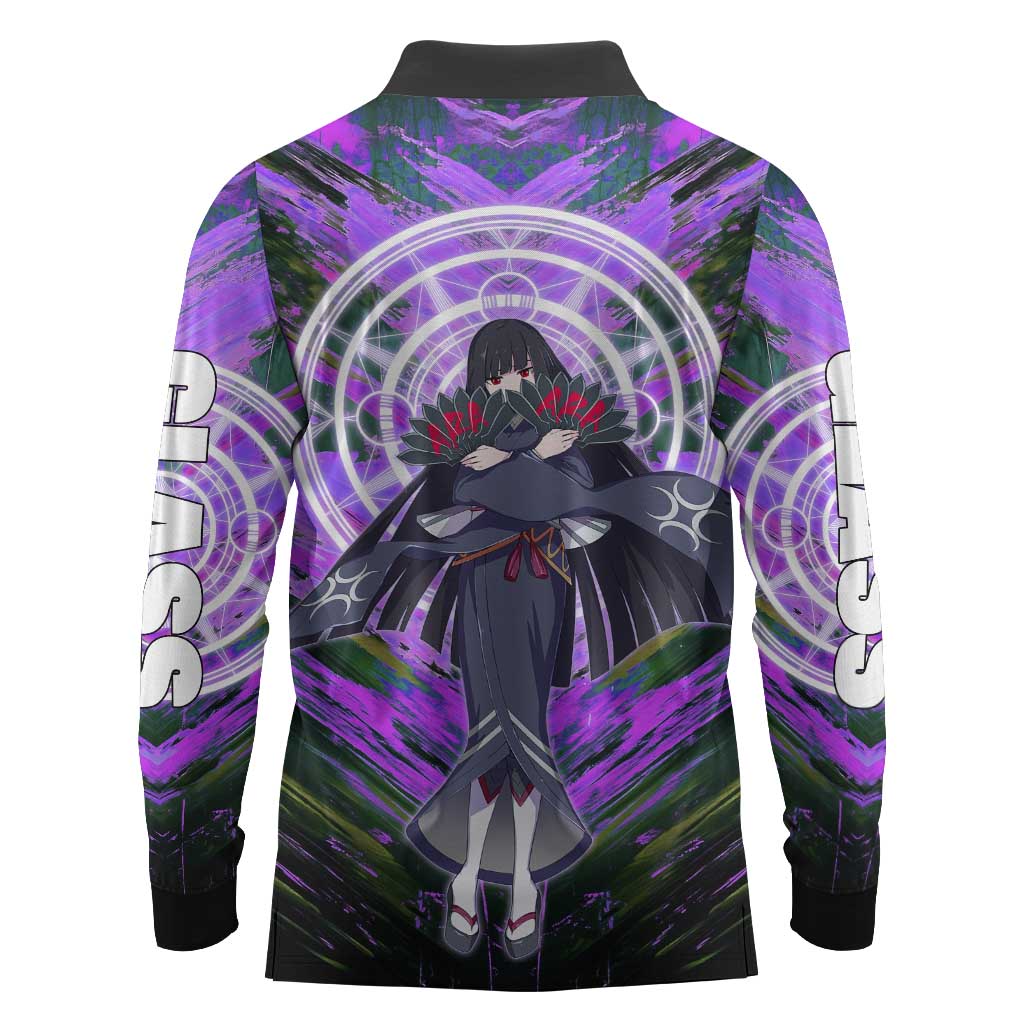 Glass The Rising of the Shield Hero Long Sleeve Polo Shirt with Elegant Battle Kimono and Spirit Energy Circle Design - The Mazicc